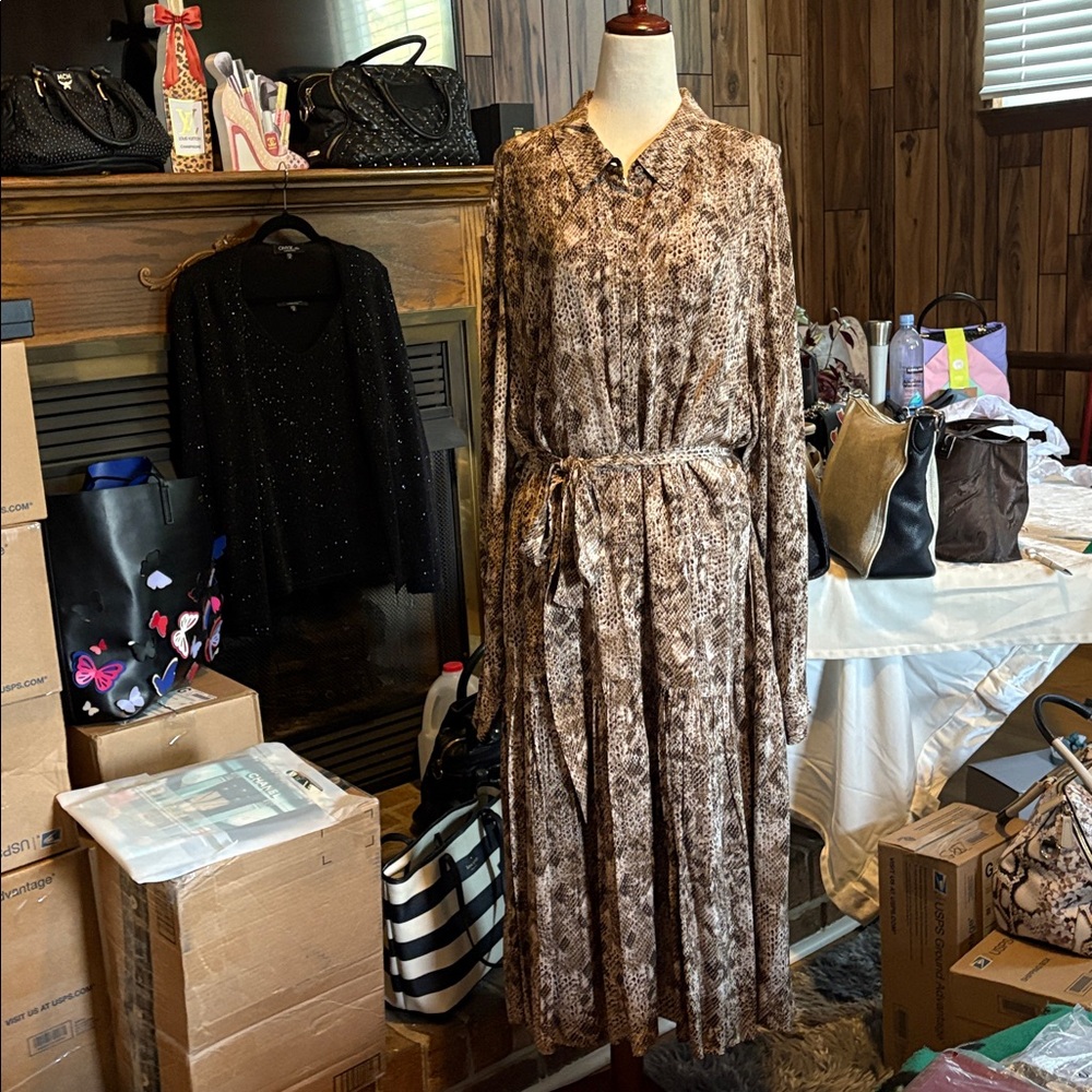 Kobi Halperin Brown Snake Print Midi Dress